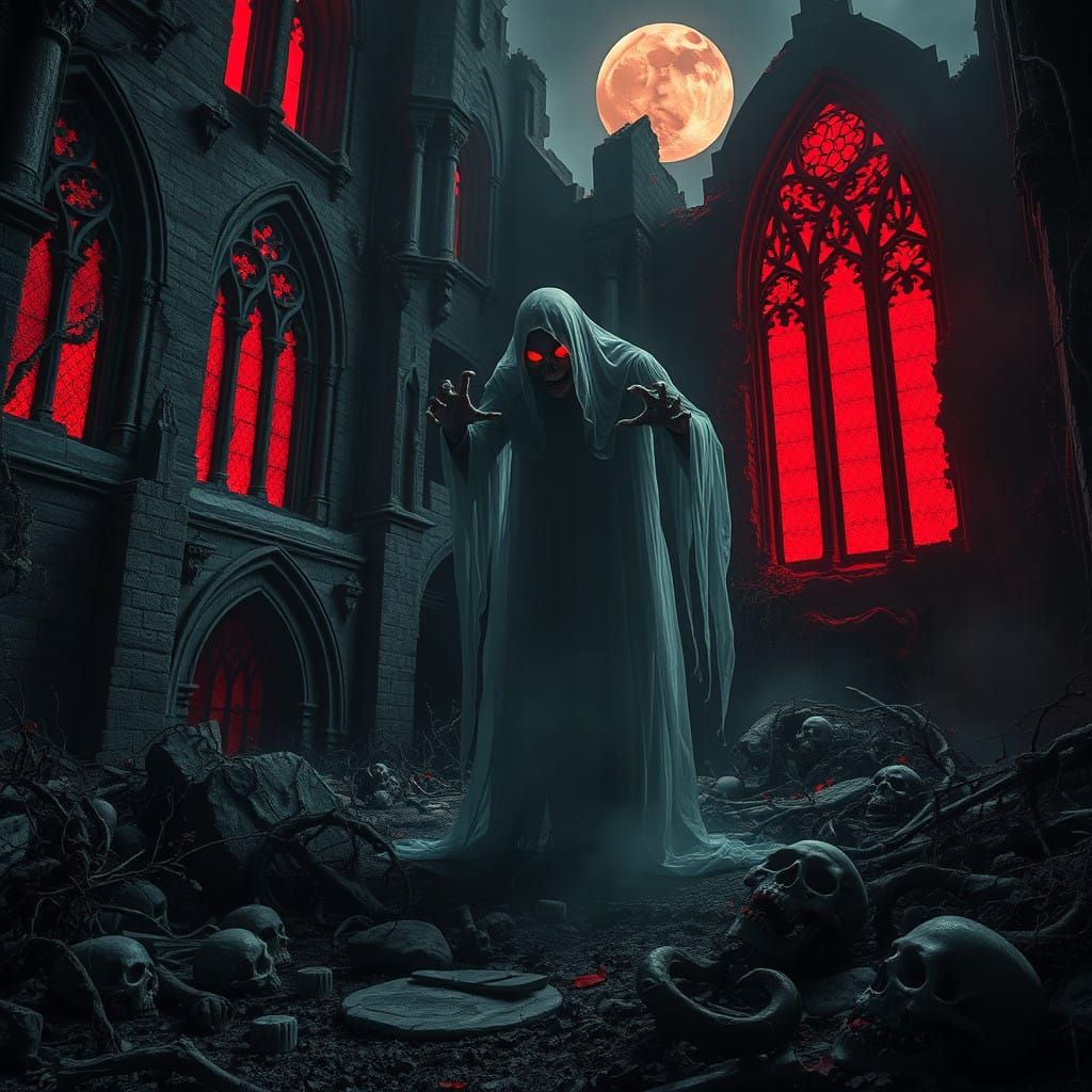 Spectral Gothic Haunting in an Ancient Castle Ruin