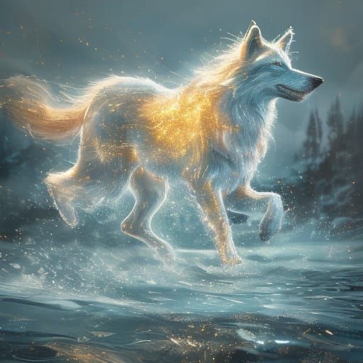 Wolf-Eared Woman Kicking Water as Digital Art