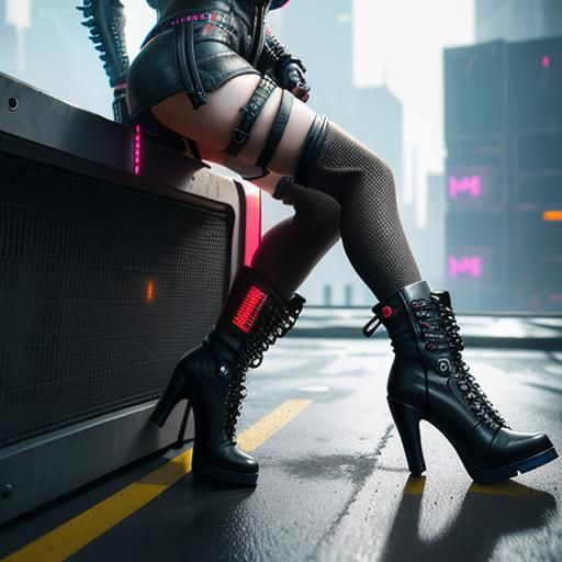 Emiliana in Leather Boots & Fishnet Stockings 🖤 Cyberpunk 2...