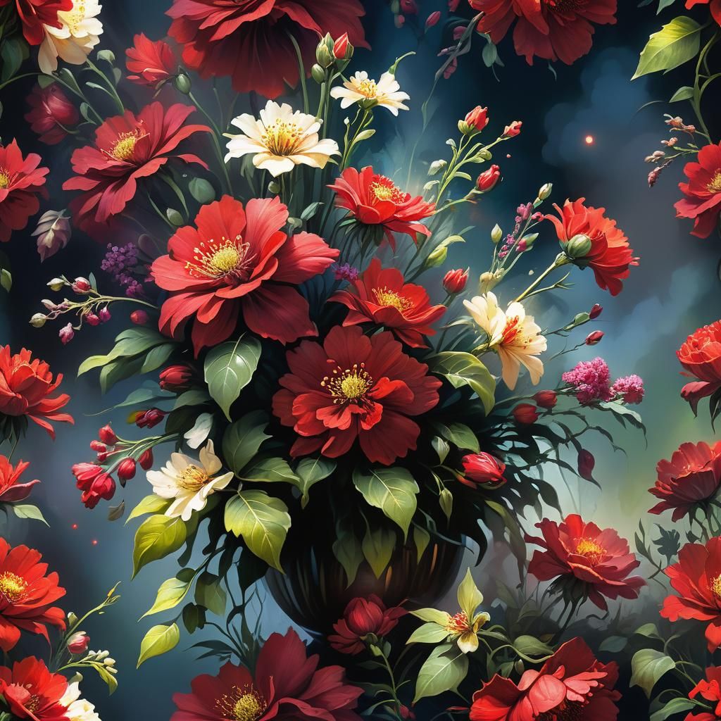 Hyperrealistic Red Flower Bouquet in Vibrant Colors