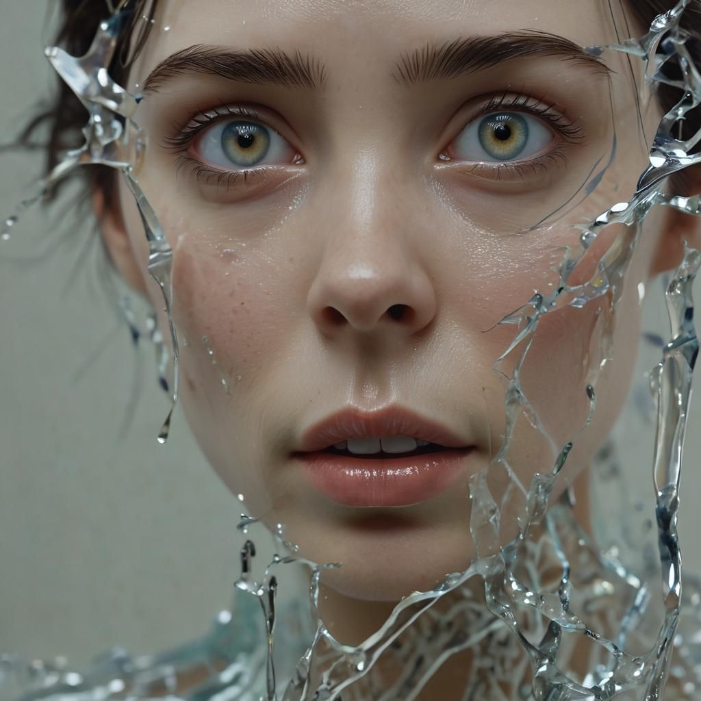 Glass Transformation: A Surreal Hyperrealistic Portrait