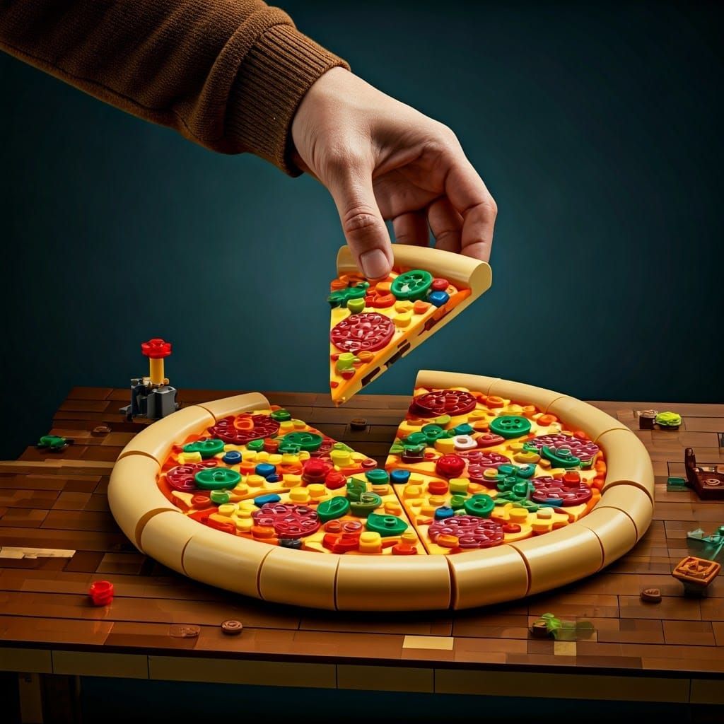 LEGO Brick Pizza Slice in Dramatic Lighting