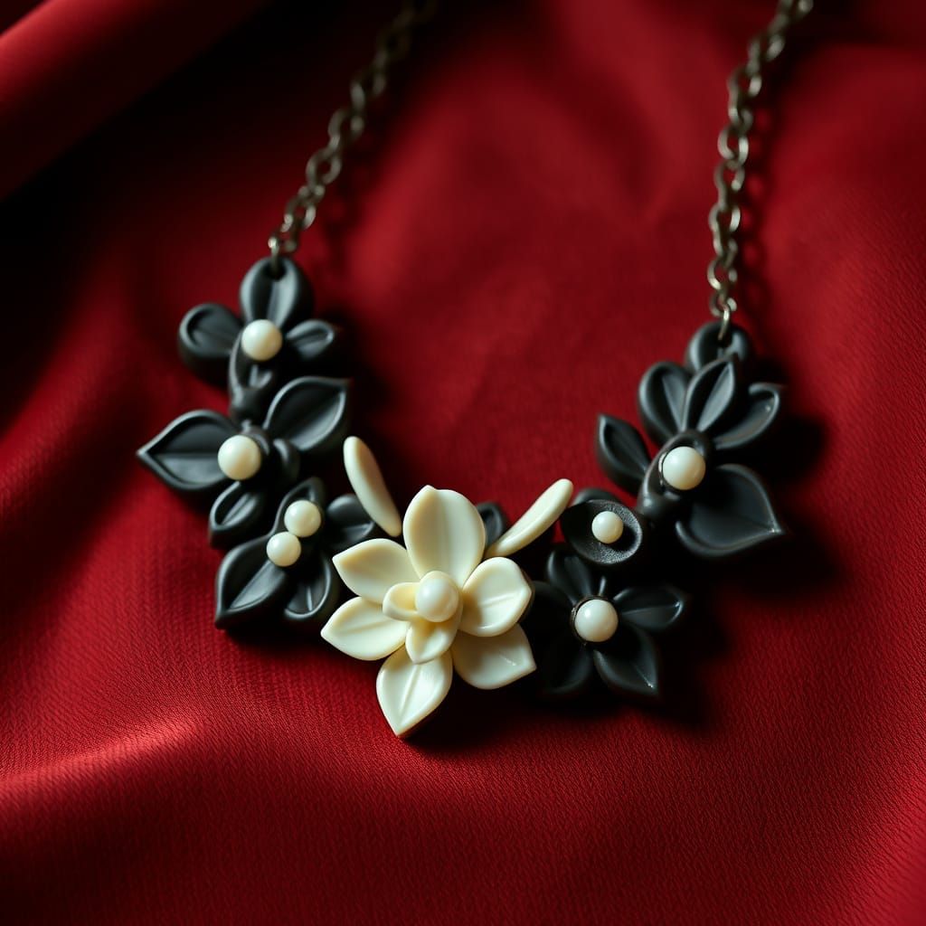 Luxurious Chocolate Flower and Pearl Necklace