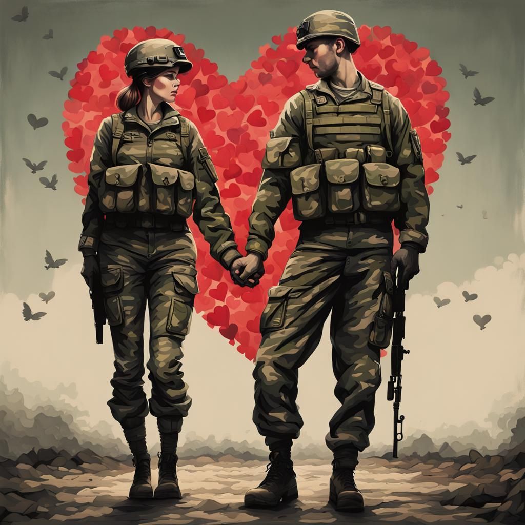 Soldiers Holding Hands With Camouflage Heart
