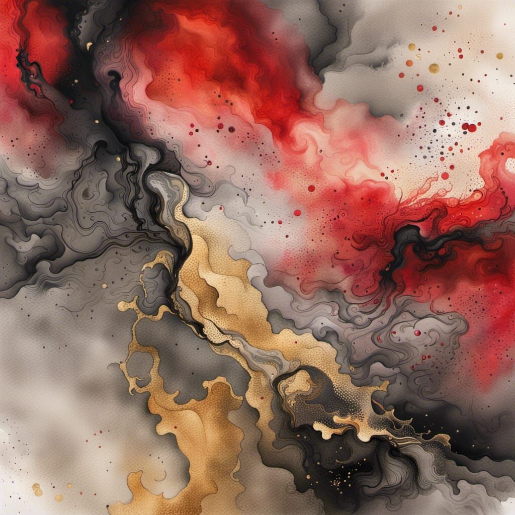 Abstract Sandstorm Turmoil in Red, Gold, and Grey