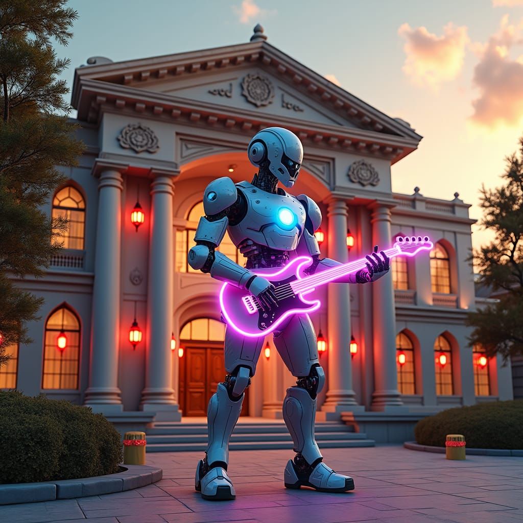 Futuristic Robot Plays Guitar at University