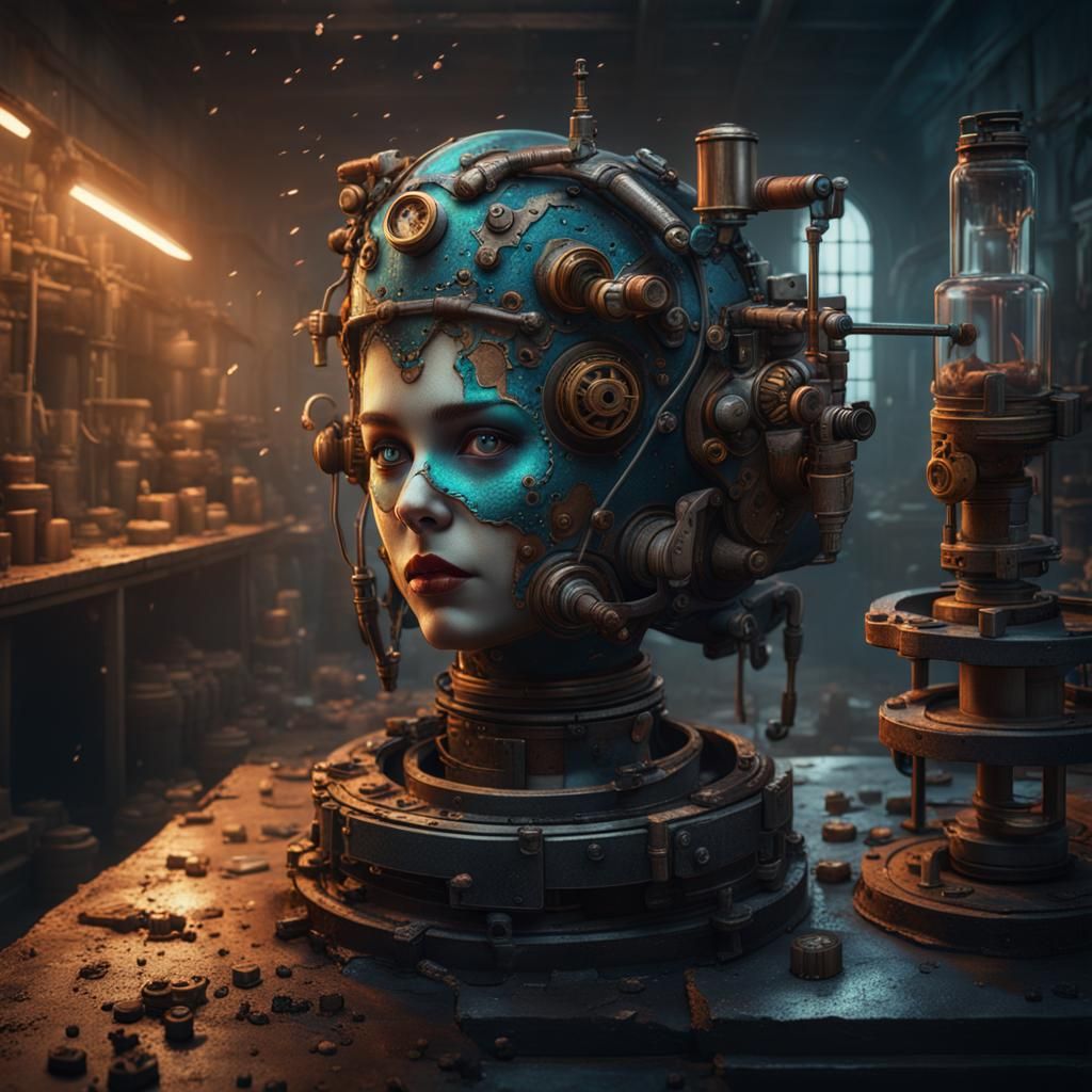 Woman with Gas Mask in Abandoned Lab