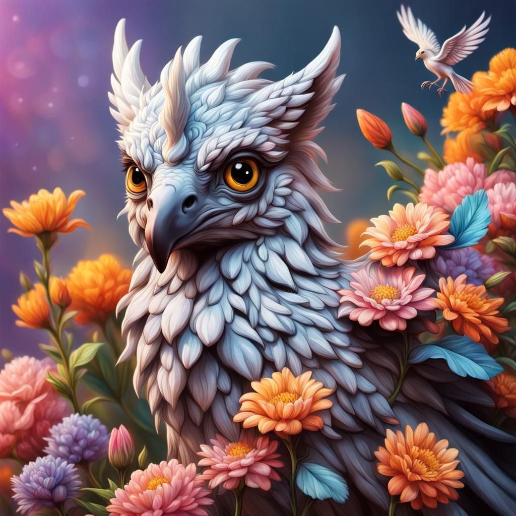 Detailed Hippogriff with Flowers, Splash Art
