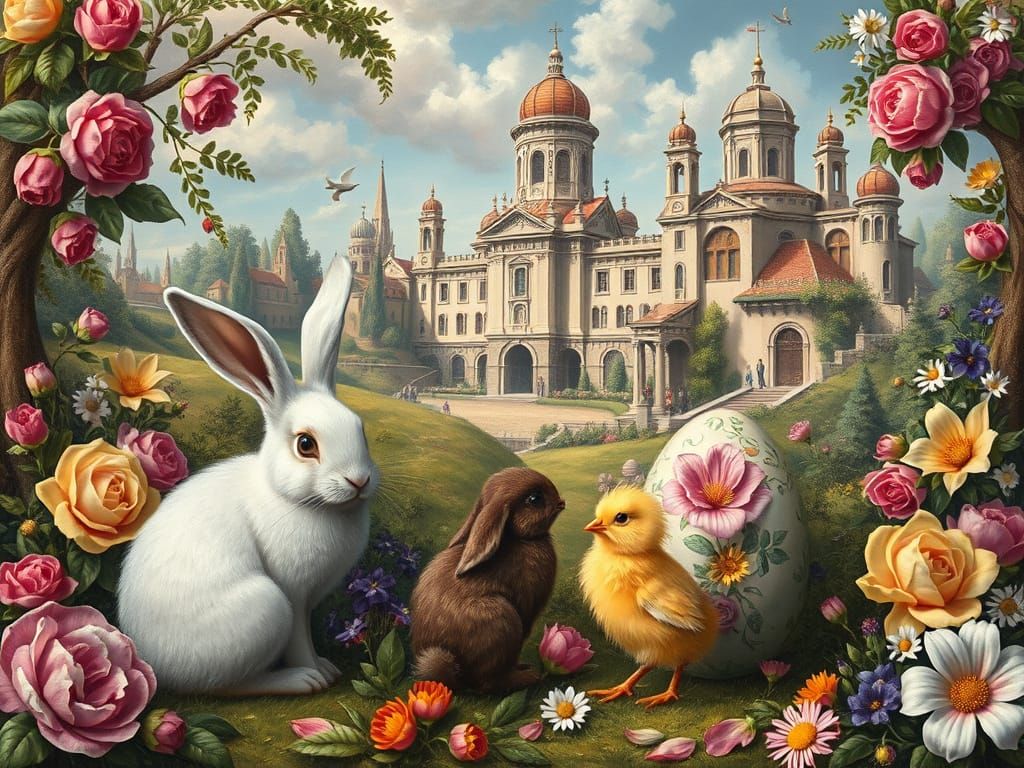 Renaissance Landscape with Easter Animals and Floral Motifs
