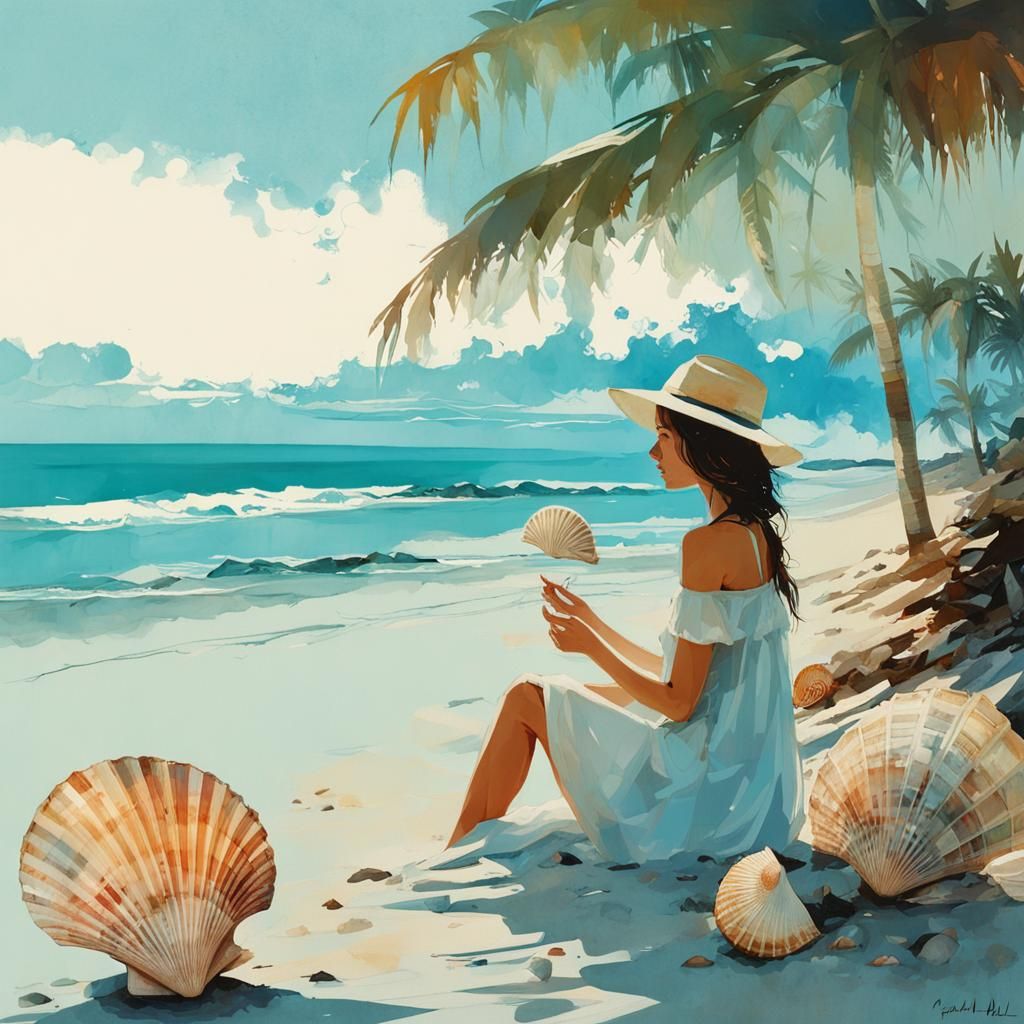 Girl Sells Seashells: Double Exposure Galaxy Beach
