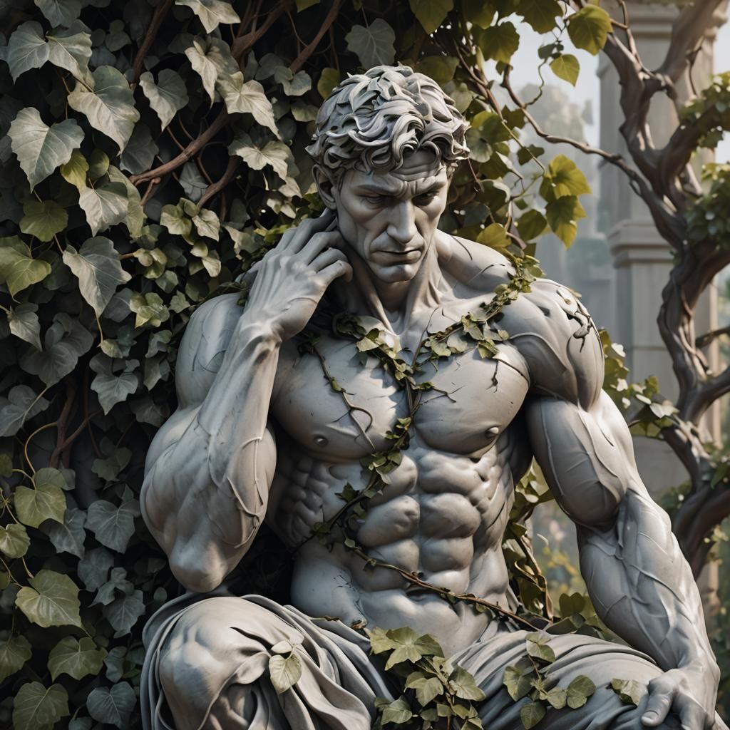 Crying Statue in Michelangelo Style with Vines