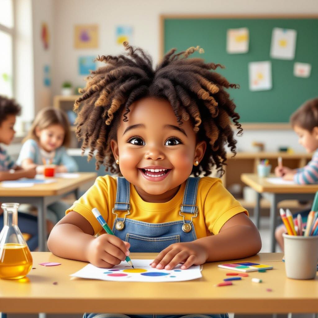 Little Girl in Science Class, Oil Gouache Style