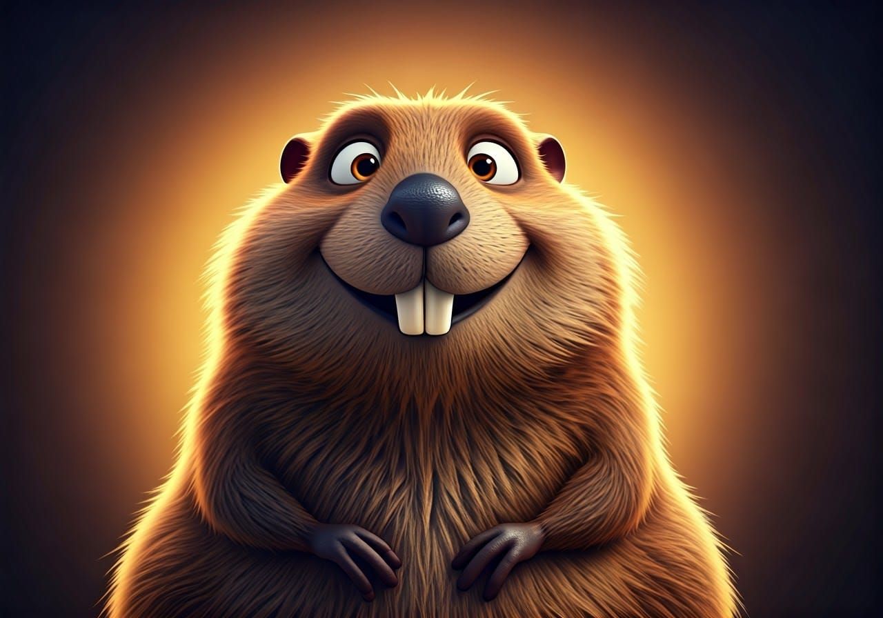 Cute Smiling Beaver in 3D Digital Art Style