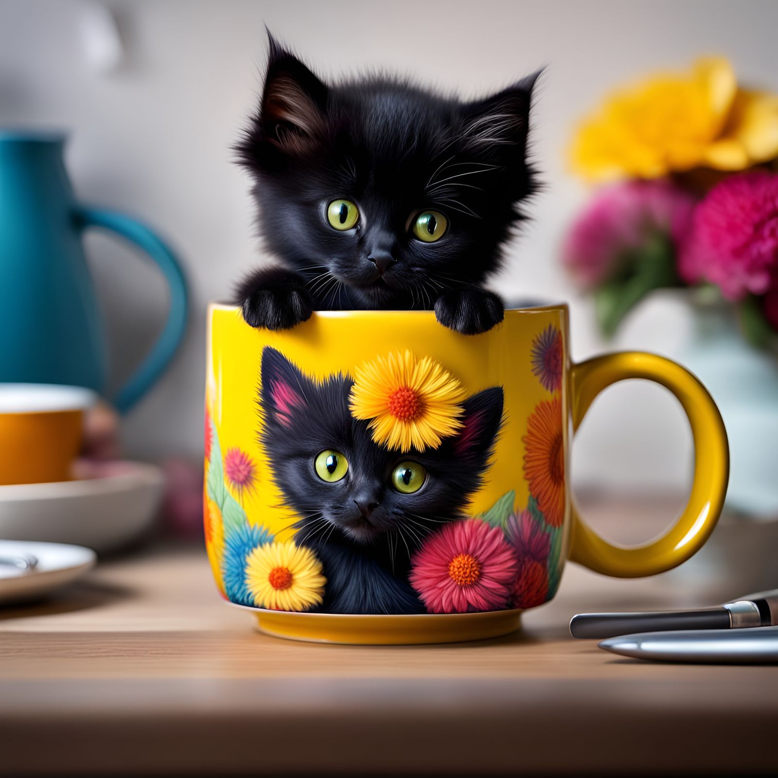 Teeny Tiny Floofkins Black Kitten in a Floofkins Black Kitte...