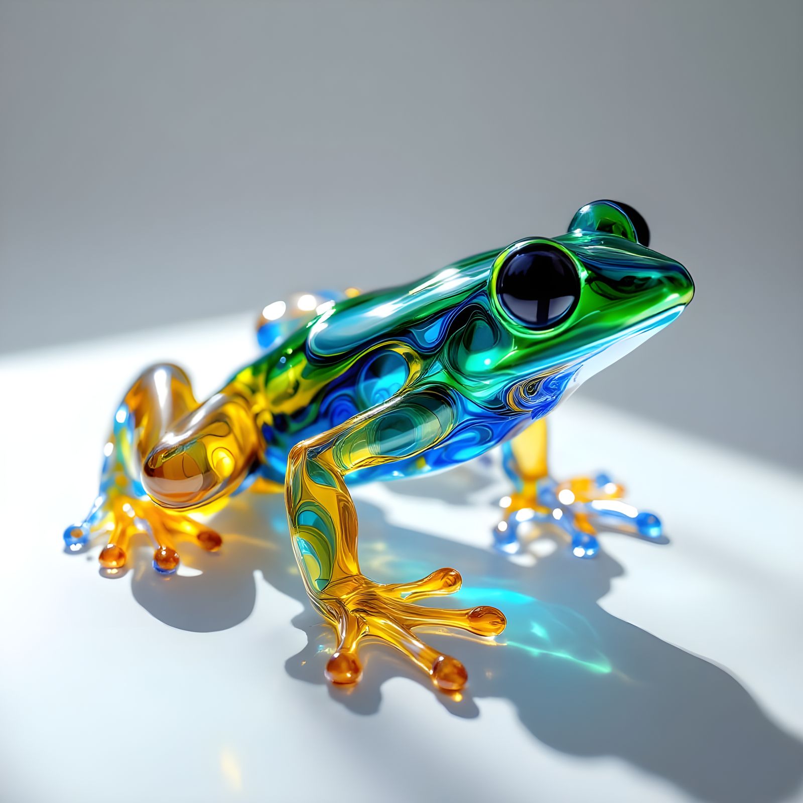 Hyper-Realistic Glass Chibi Frog in Vibrant Colors