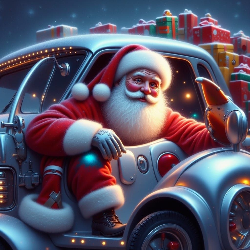 Santa's Cybertruck Joyride in a Futuristic Glow