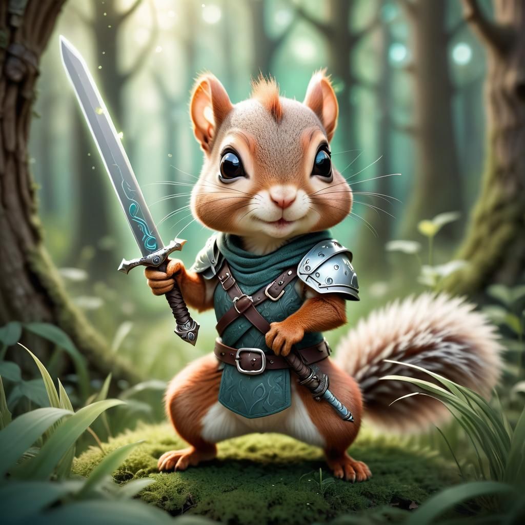 Chibi Squirrel Fighter in Magical Forest