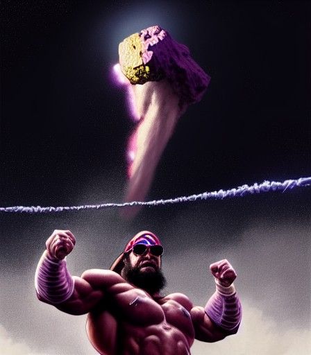 Wrestler Saves Earth: Retrofuturistic Digital Art