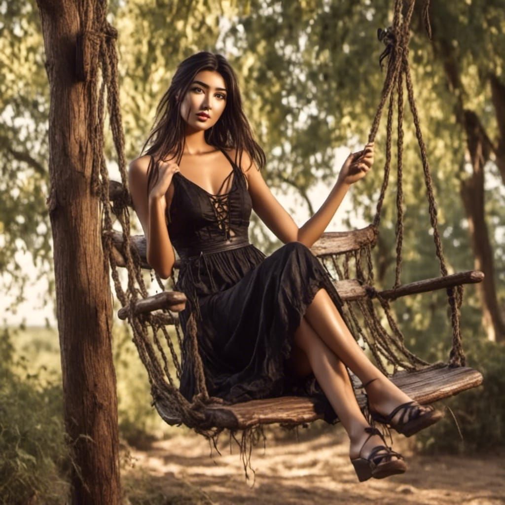 Boho Summer: Woman on a Swing in Mini Dress