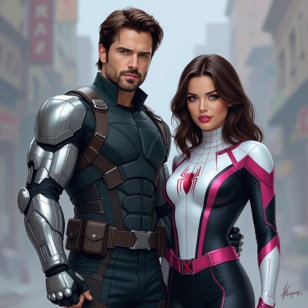 Bucky Barnes and Spider-Woman as Avengers, Comic Book Art