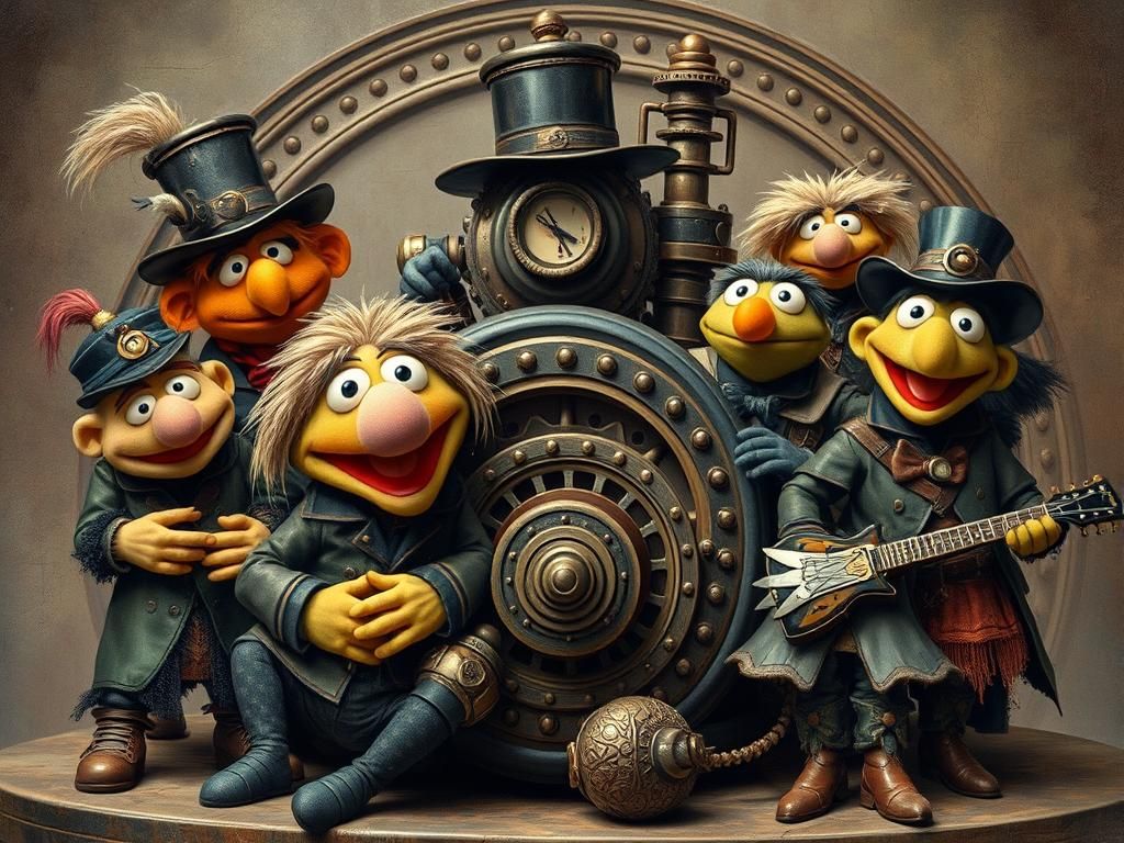 Steampunk Muppets Gather Around Engine