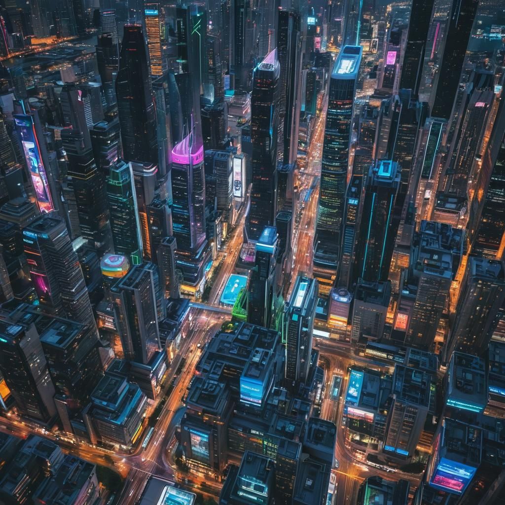 Vibrant Futuristic Cityscape at Night as Digital Art