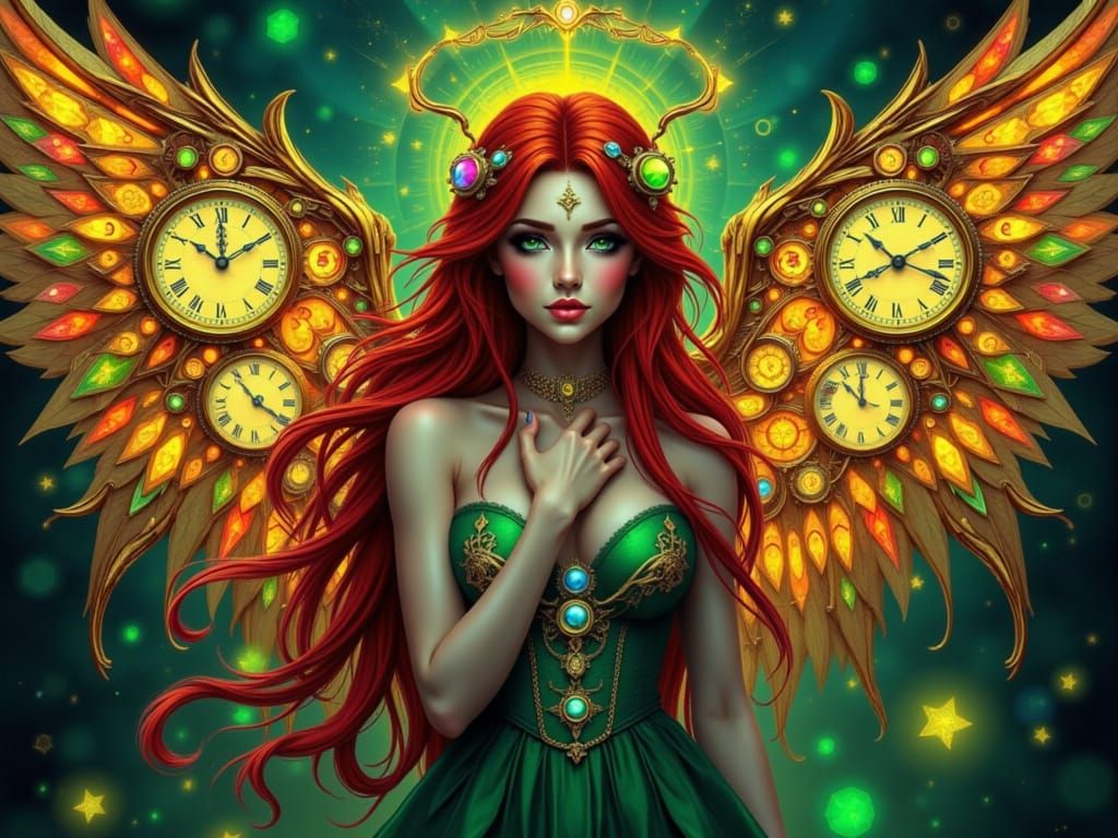 Clockpunk Angel with Mechanical Golden Wings