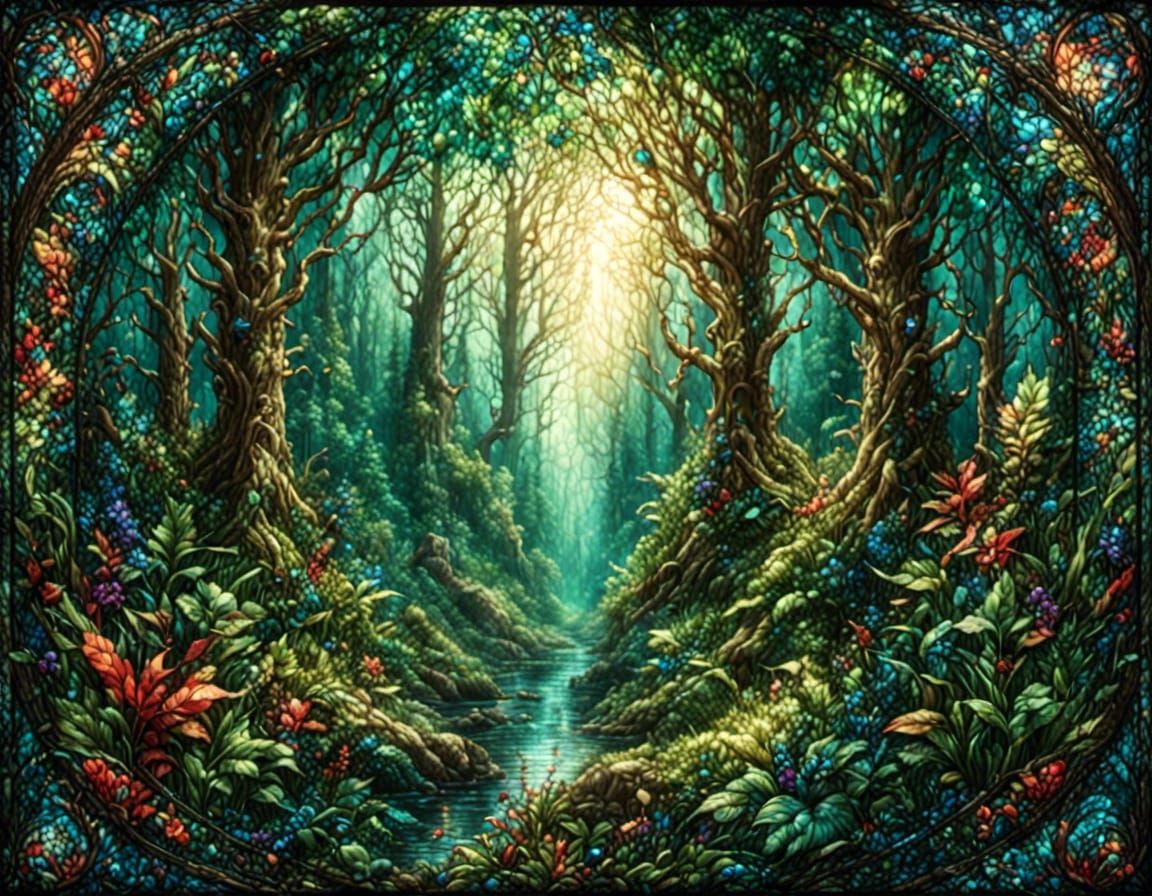 Stained Glass Forest: Intricate and Colorful