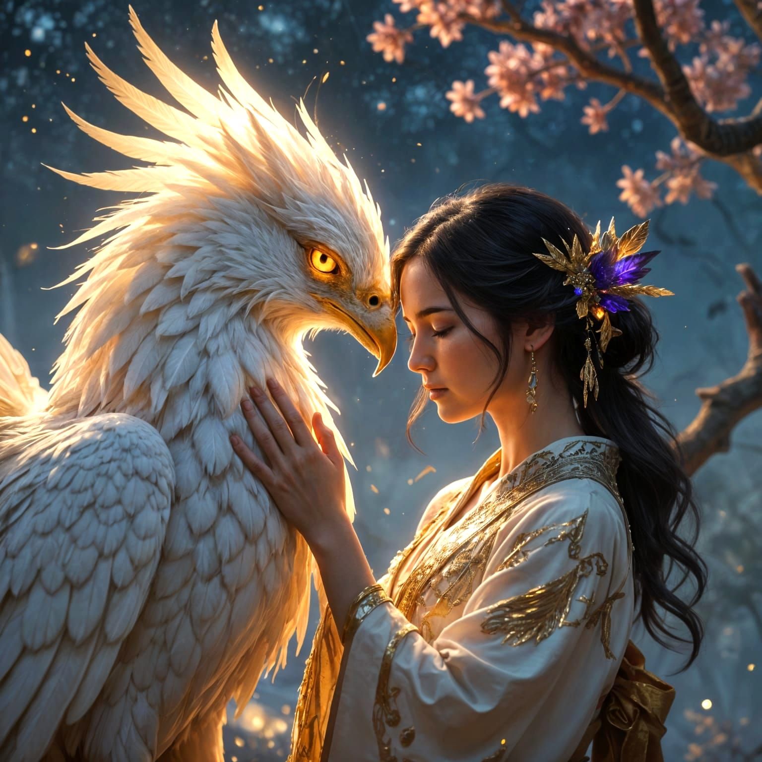 Majestic Phoenix Merges With Shaman Girl In Starlight