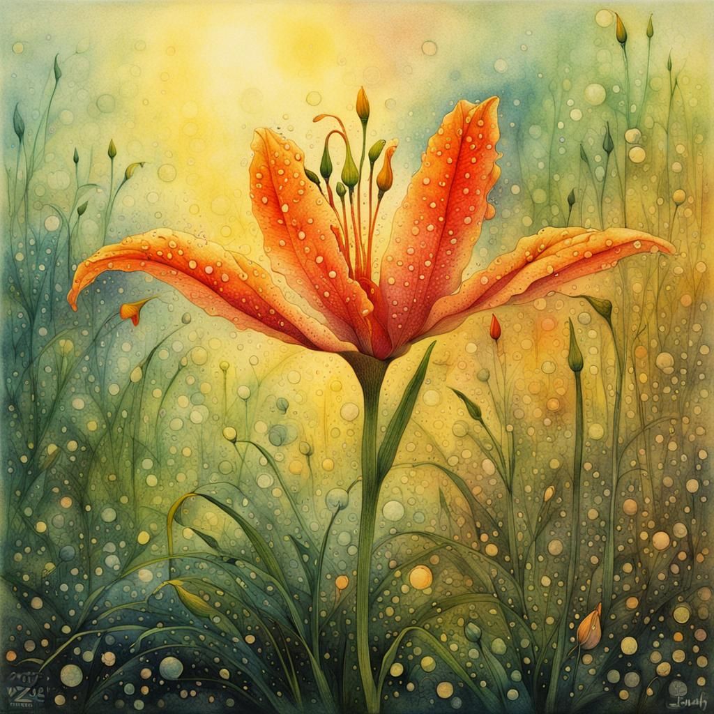 Sunrise Lily in Japanese Ink Art Style