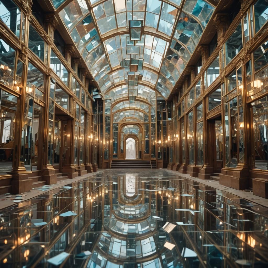 Surreal Mirrored Palace Reflecting Infinite Possibilities