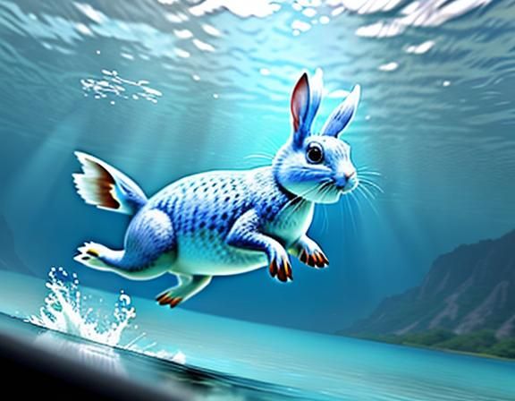 Aquatic Rabbit Leaps Through Lake Bubbles
