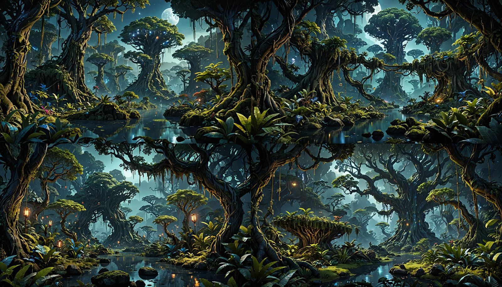 Pandora Avatar Forest at Night in Detailed Matte Painting