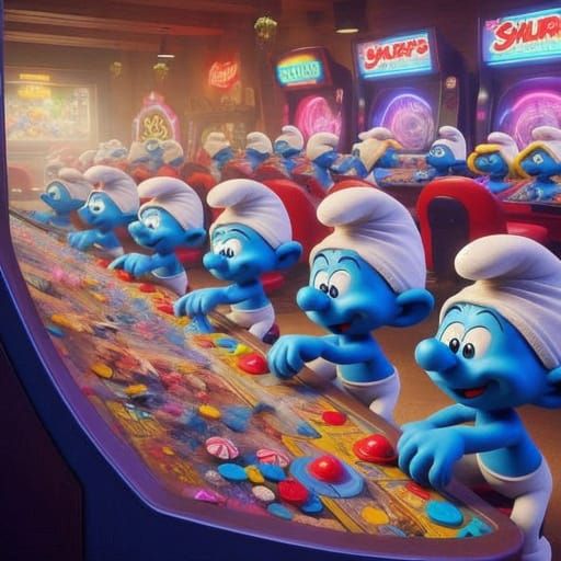 Smurfs in a Retro Arcade