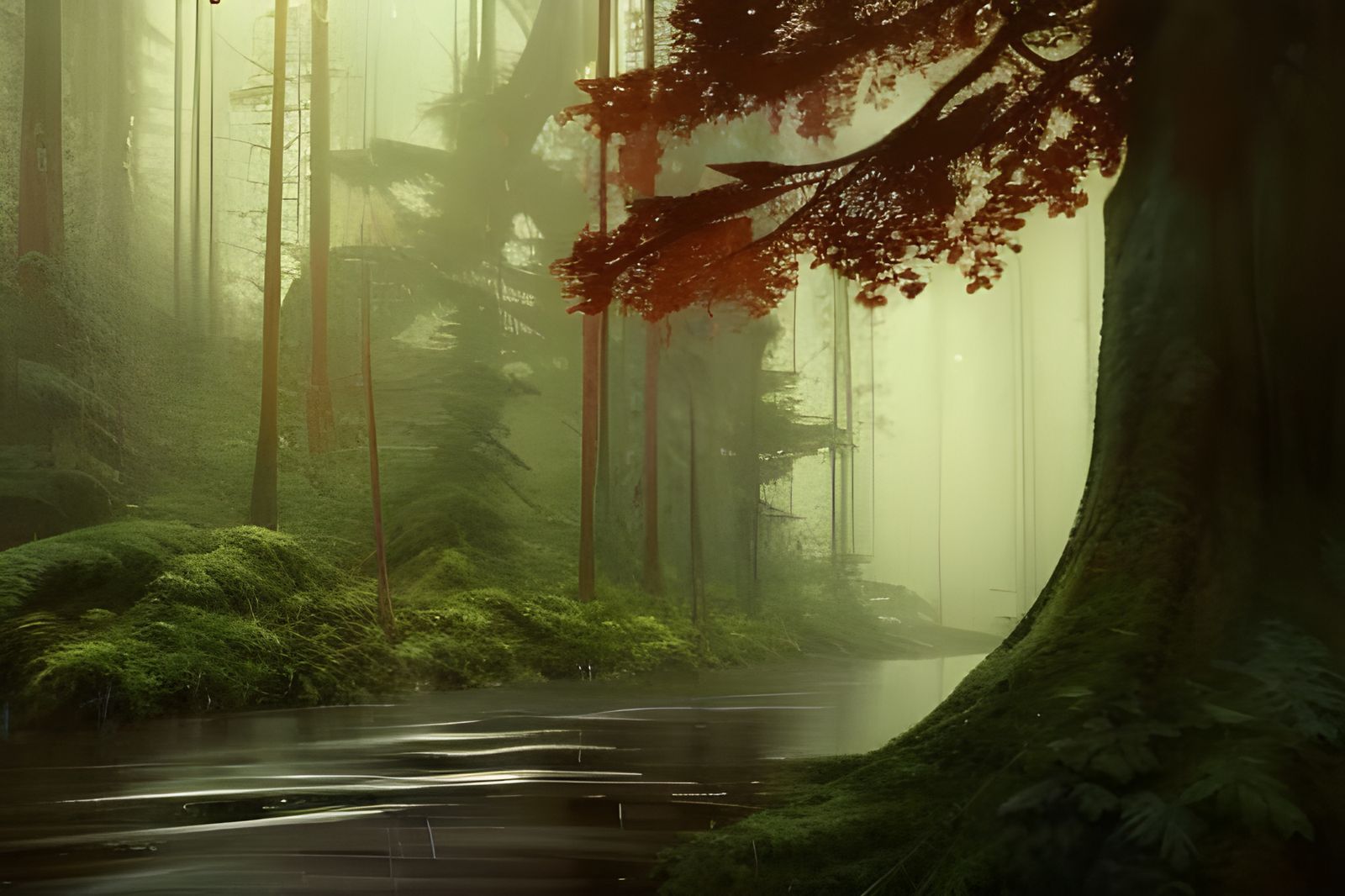 Lush Rainy Forest, Hyperdetailed Oil Painting