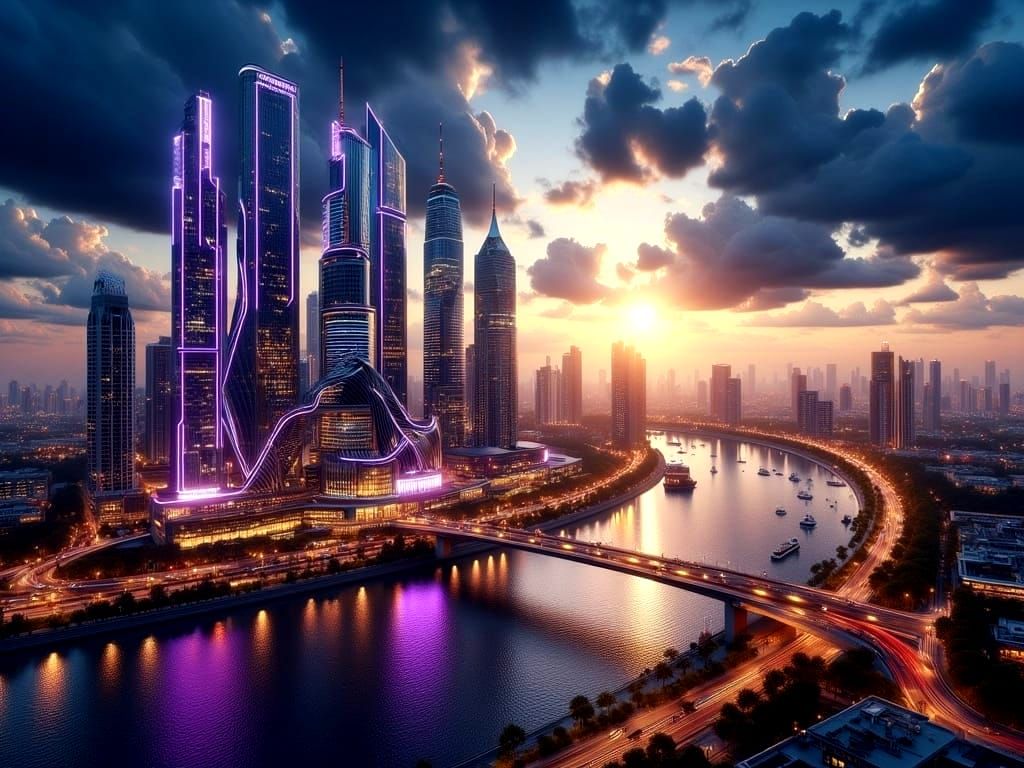 A futuristic Shanghai cityscape at dusk...............I