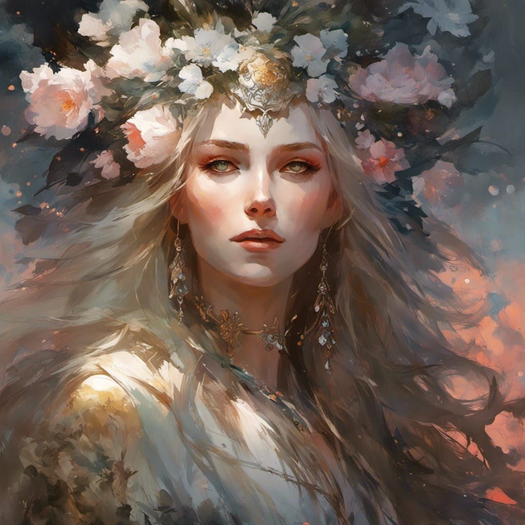 Norse Goddess Eir Portrait in Watercolor Style