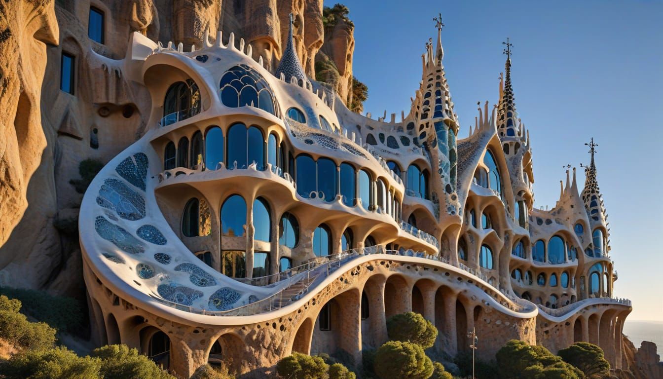 Gaudi-Inspired Futuristic Cliffside Architecture