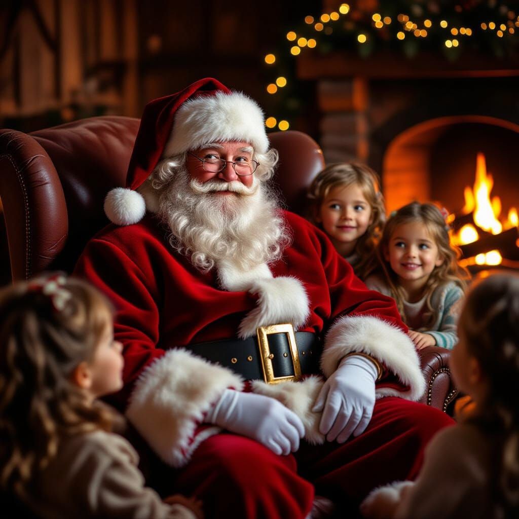 Festive Santa Portrait with Children, Macro Photography