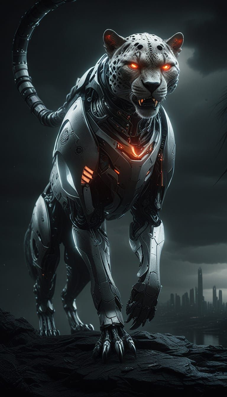 Cyberpunk Cyborg Cheetah in Futuristic Armor