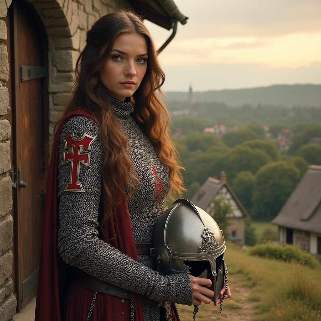 Woman in Chainmail Armor by Rustic Church