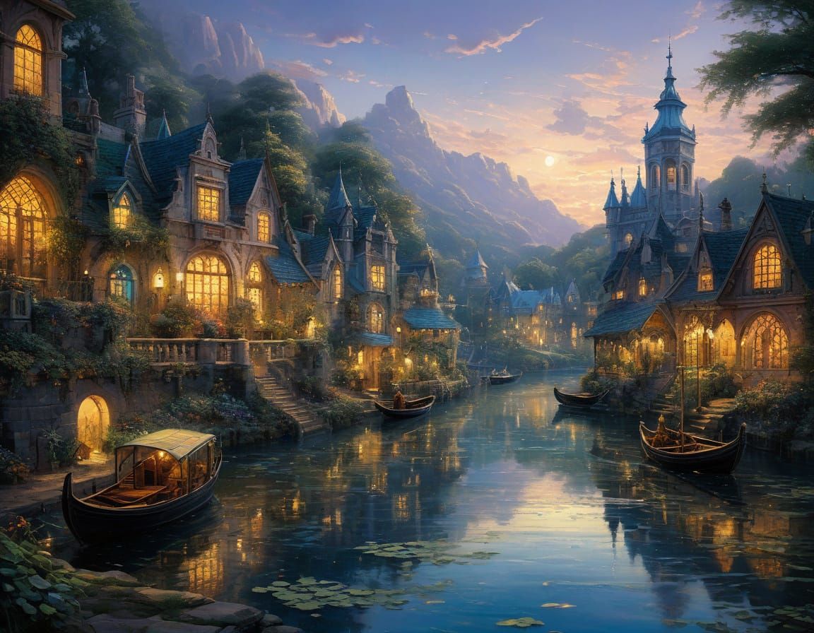 Dreamlike Night Lake Painting Reflecting Starry Sky