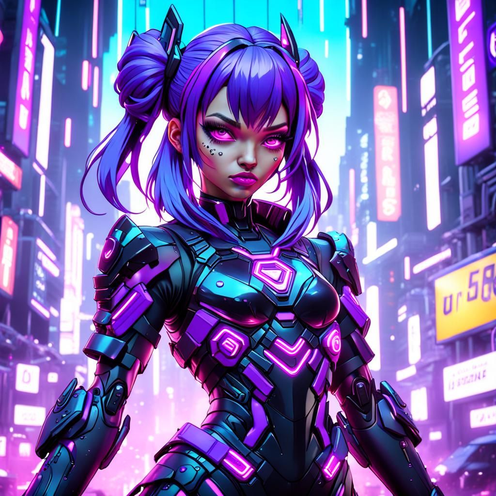 Neon Cyber Girl in Detailed Matte Painting