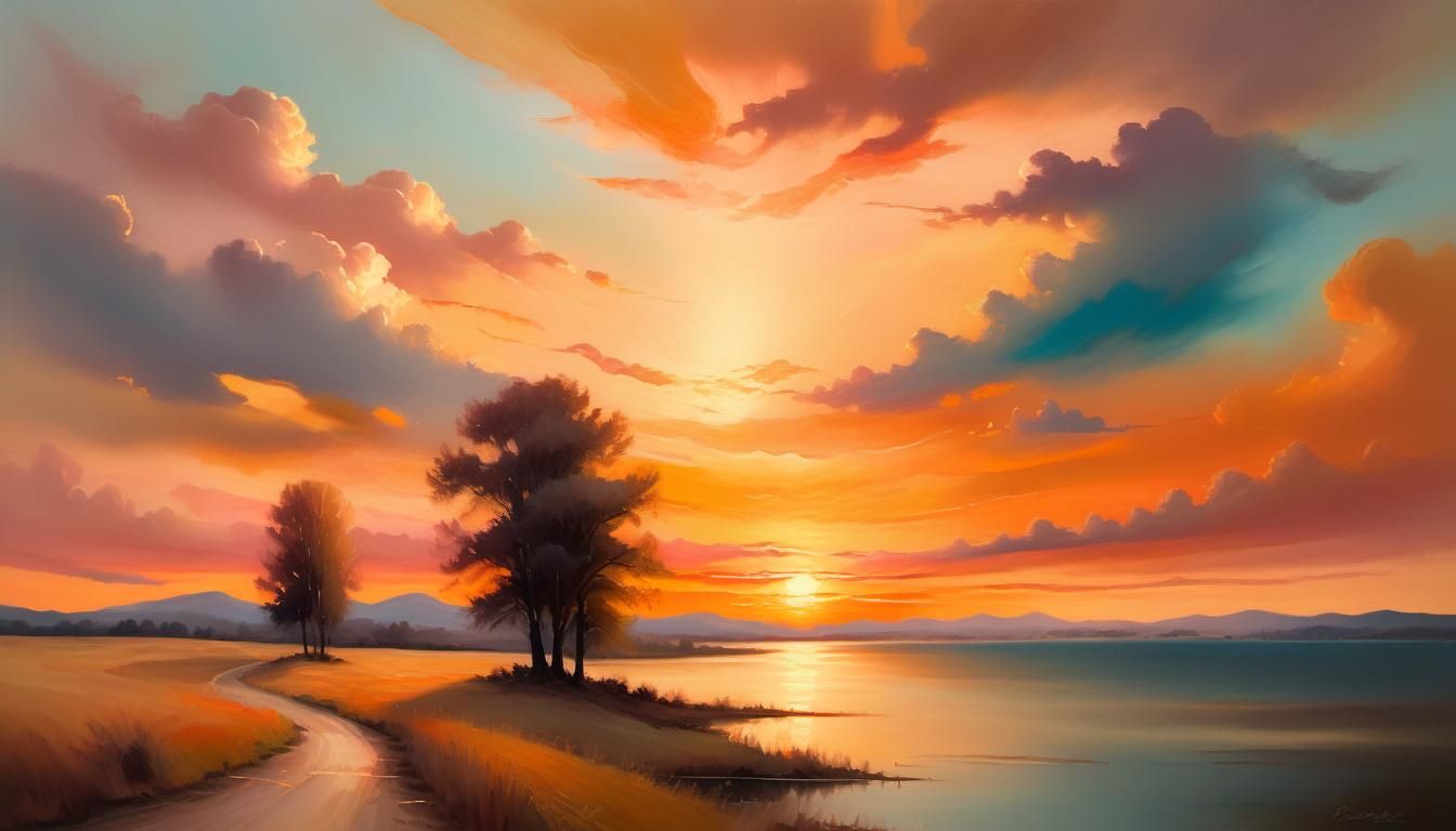 Vast Sunset Landscape in Impressionistic Oil Painting