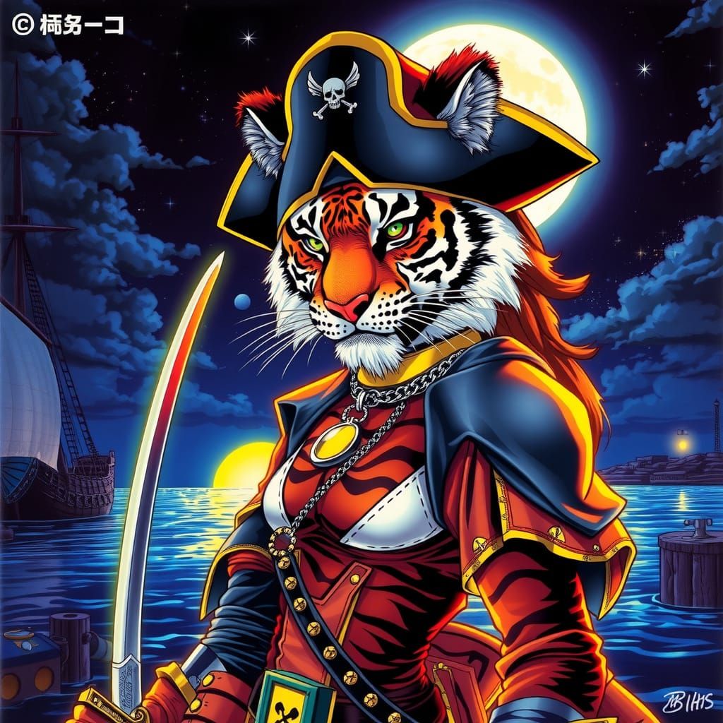 Futuristic Tiger Anthro Fashion Model in 1980s Anime Style