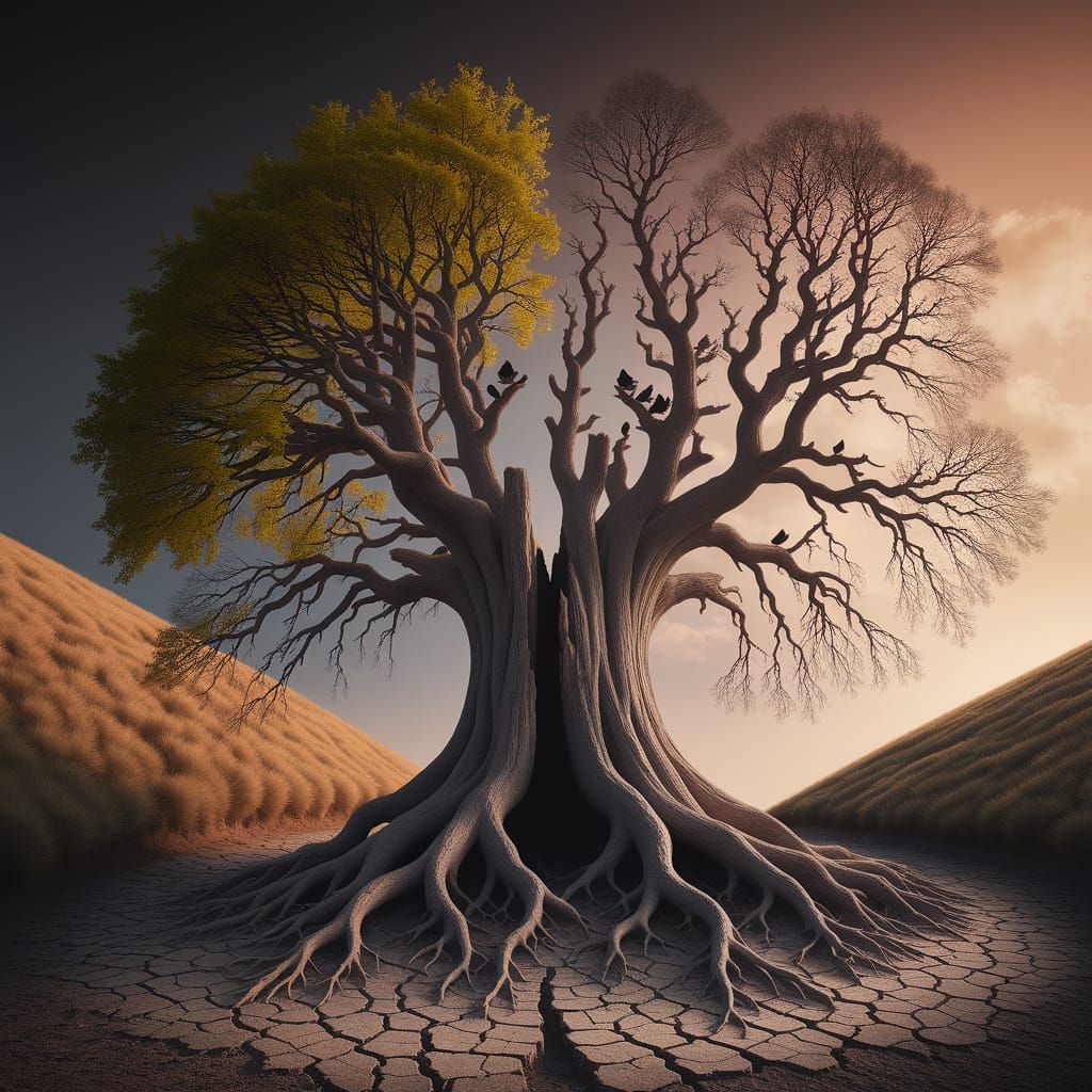 Ancient Tree Splits Life and Death in Dramatic Nature Portra...