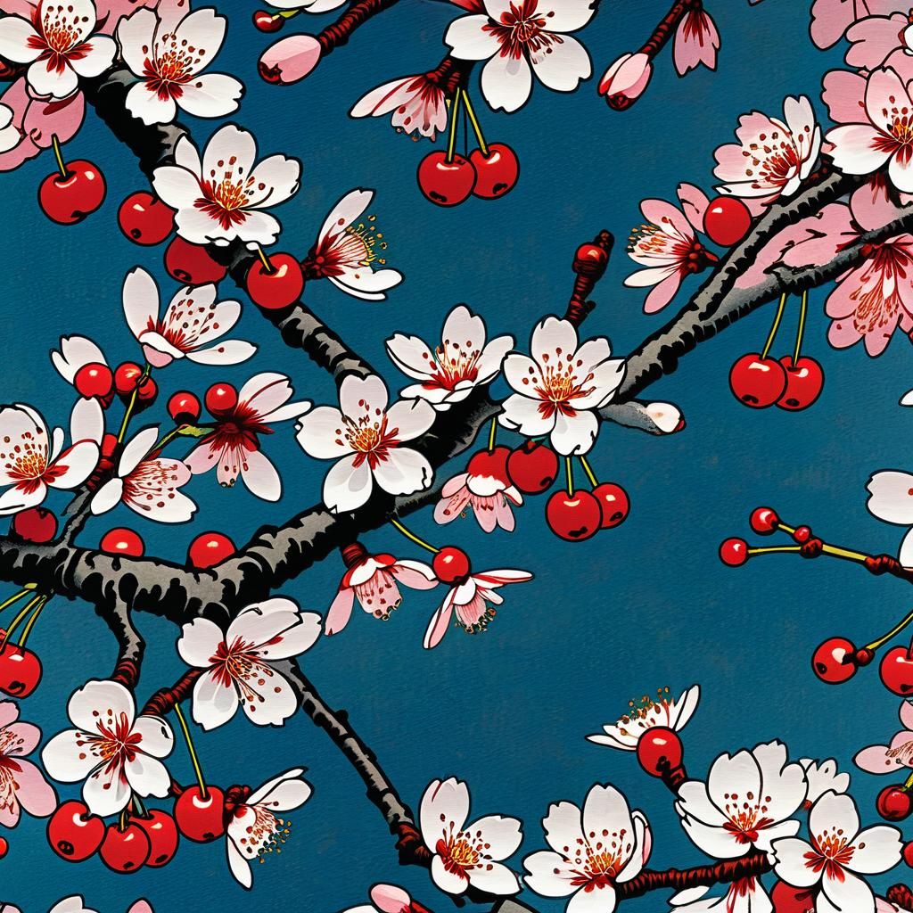 Hyperdetailed Cherry Blossoms in Ukiyo-e Style