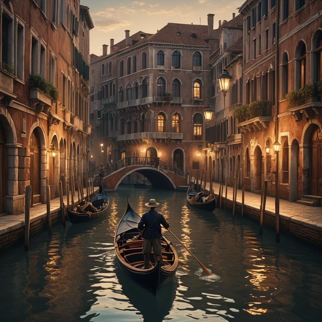Baroque Venice Canal Scene in Golden Light