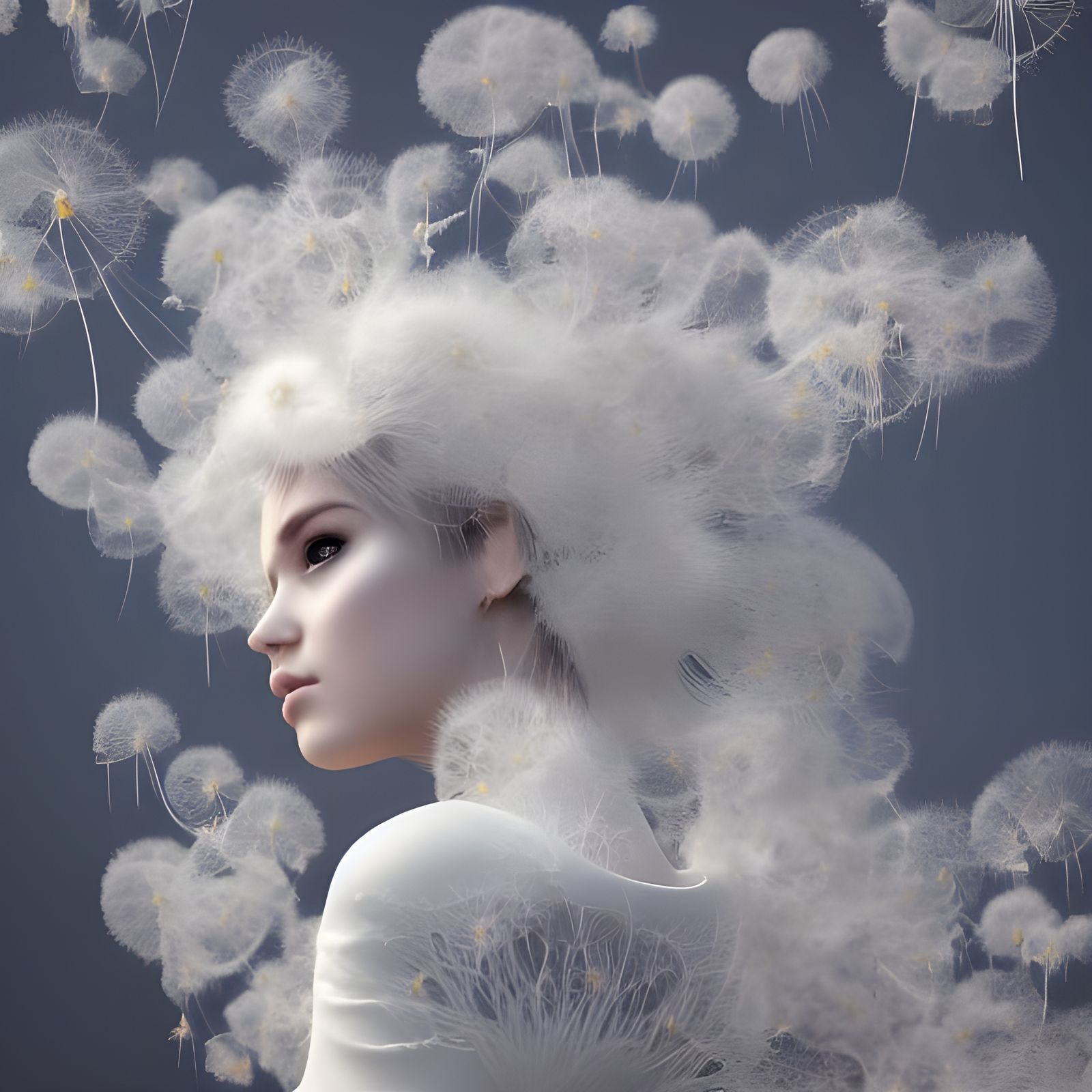 Princess Dressed in Dandelions: Surreal Photorealistic Rende...