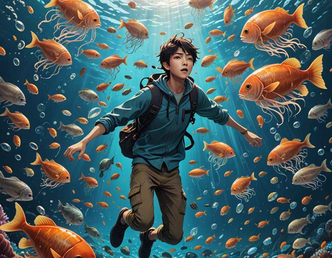 Teenager Soars in Vibrant Underwater Scene